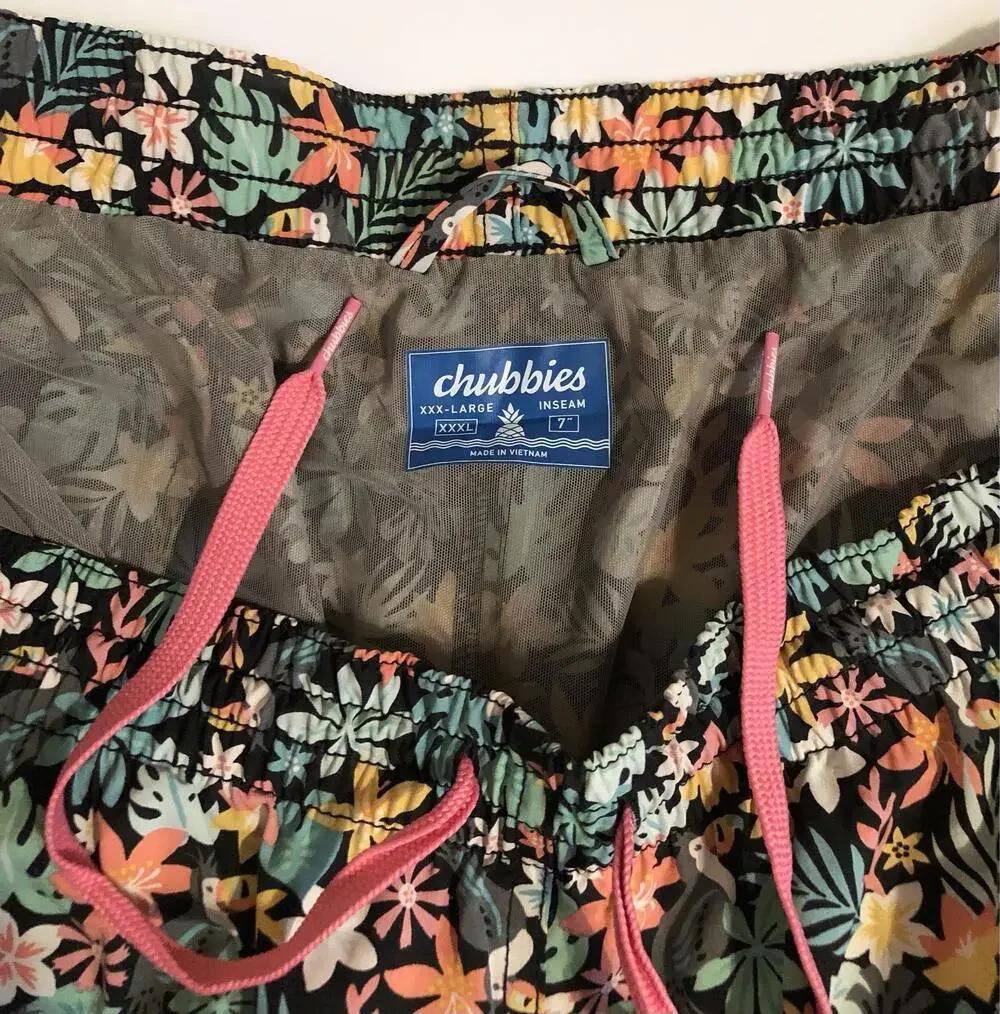 Chubbies Swim Trunks Mens 3XL XXXL Black Floral Toucan Hawaiian Tropical 7
